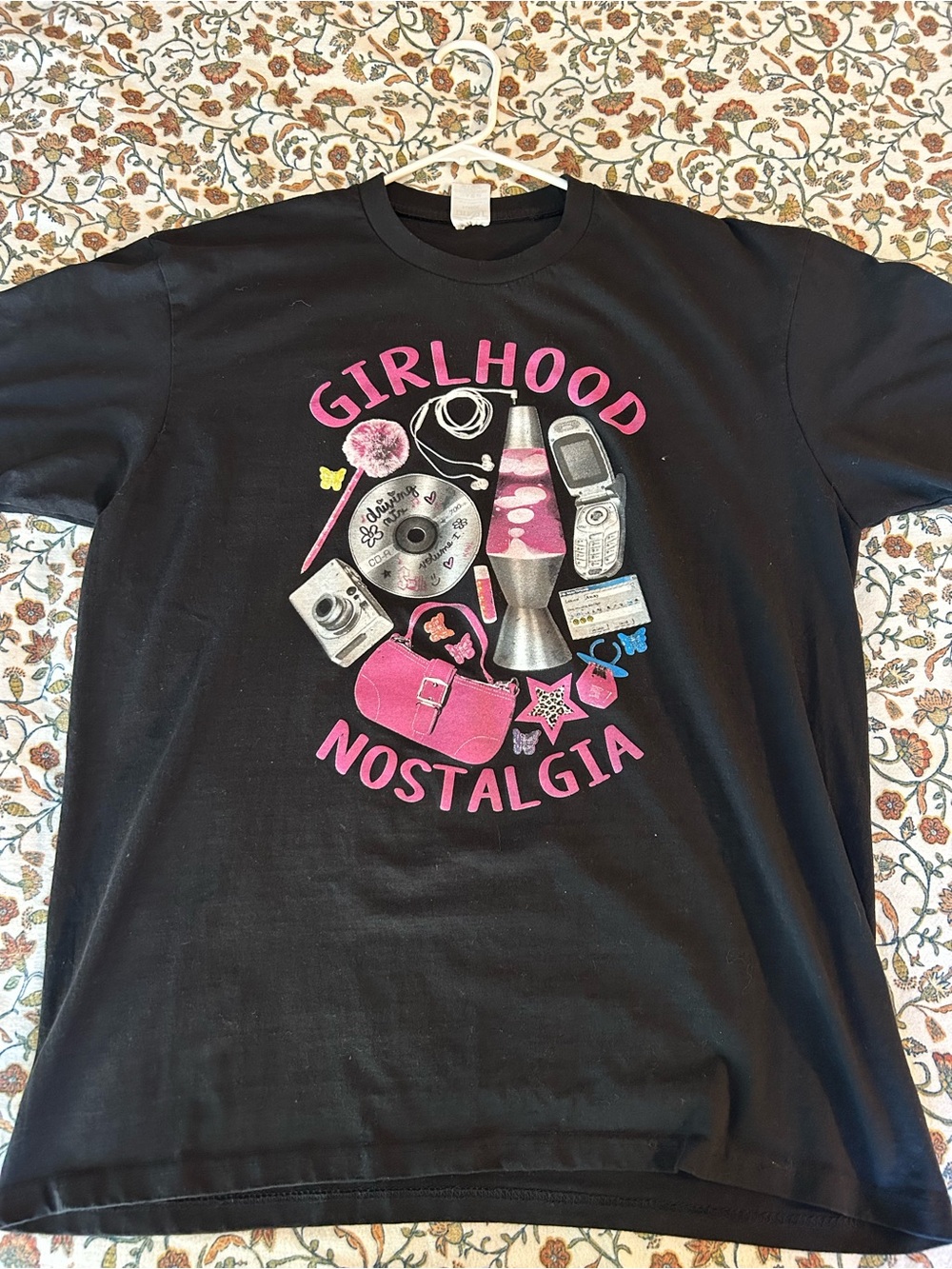Y2K Nostalgia Black Tee with Pink Graphic